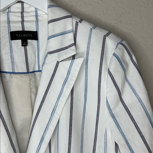Talbots Women's Cinched Cuff Blazer White Black Stripe Cotton Size 16 - Picture 4 of 16